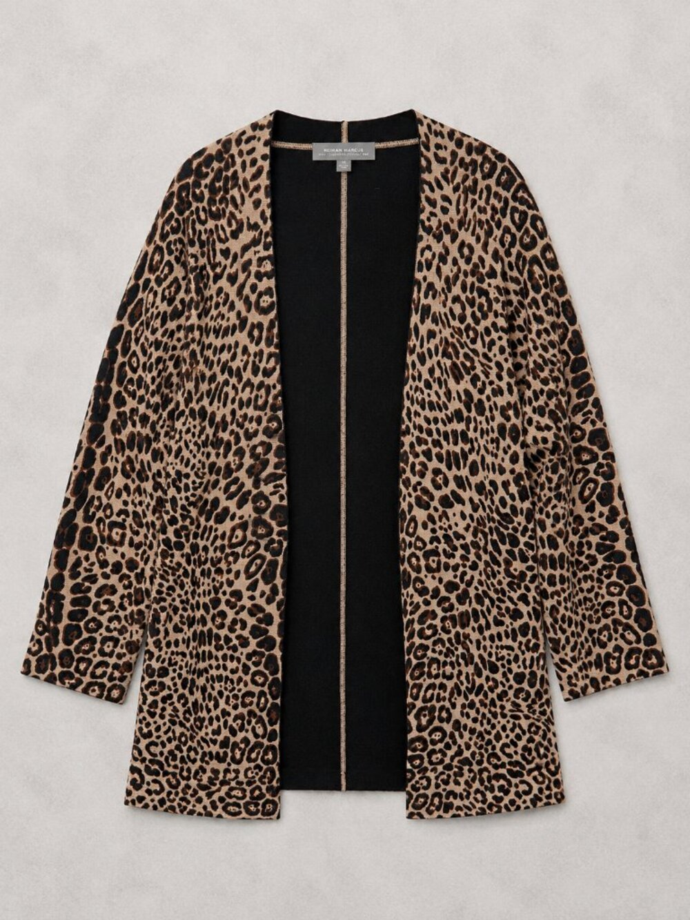 Neiman Marcus Cashmere Blend Leopard Print Cardigan Open Front Sweater Small